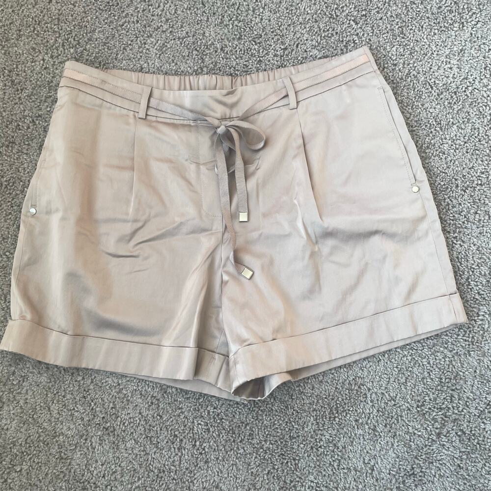NWT Lafayette 148 New York Sz L pleated city shorts in sandstone retail $298 - Picture 7 of 14